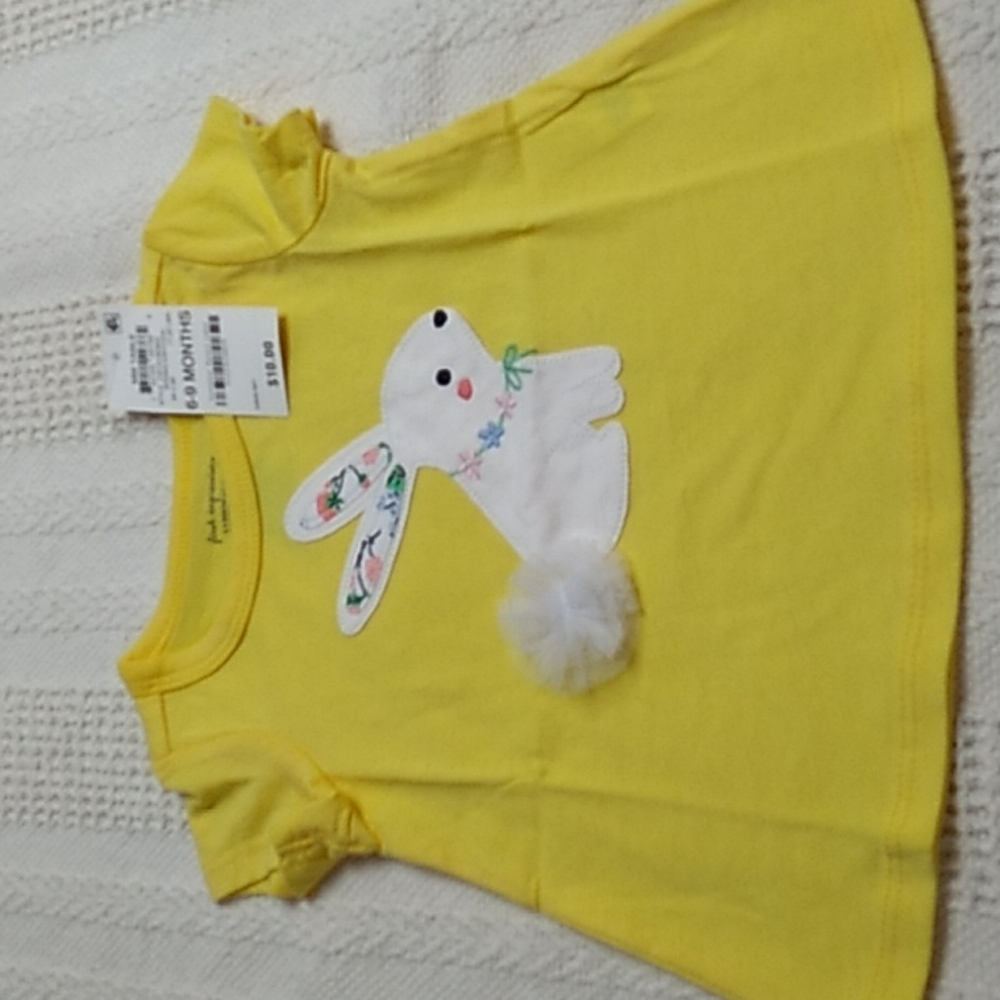 First Impressions Yellow tshirt w white bunny & fluffy tail girls 6-9 months